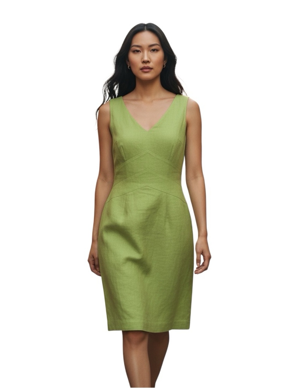 Talbots Dress Sz 10 Petites Green Linen Lagenlook‎ Prairie Cottage Easter EUC